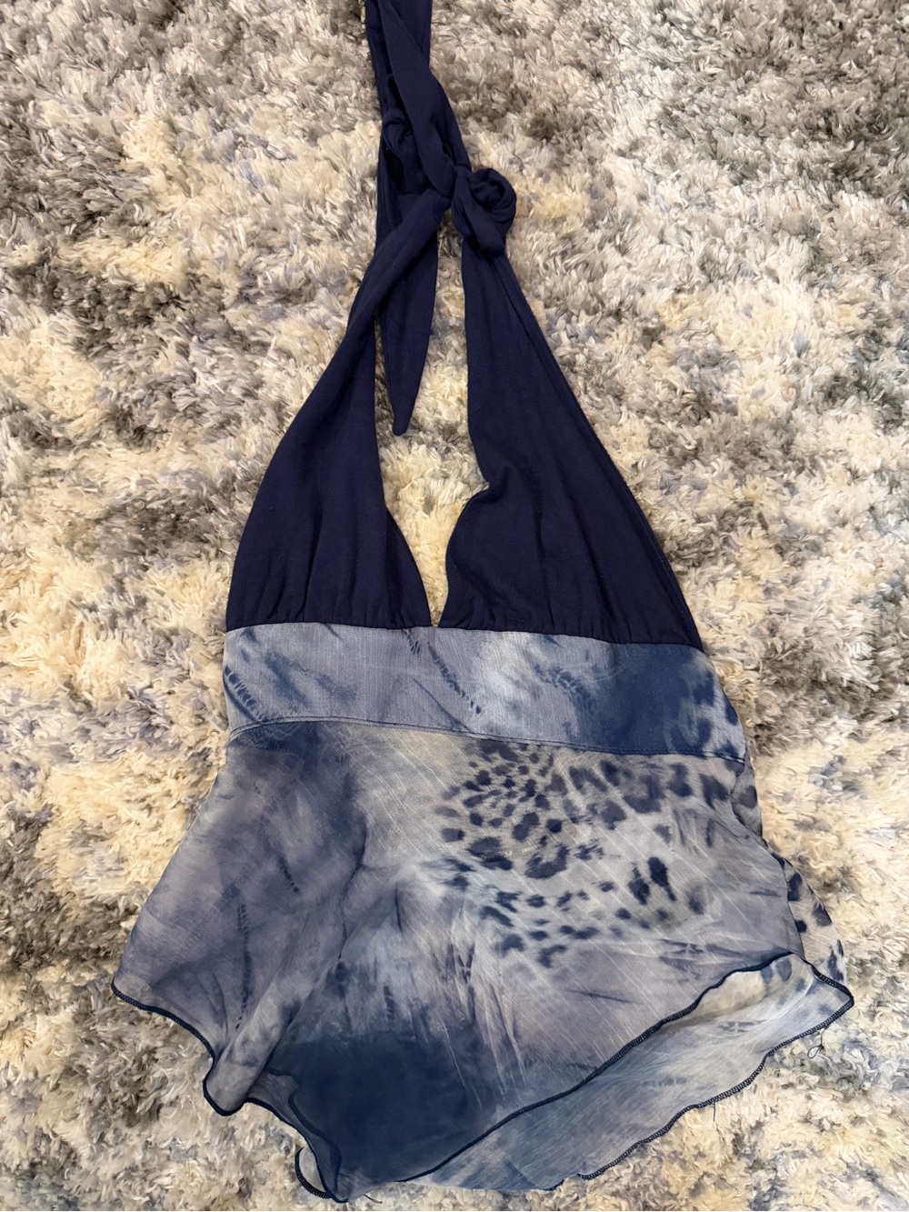 silence + noise Navy Blue Tie-Back Tank with Blue Tie-Dye Print